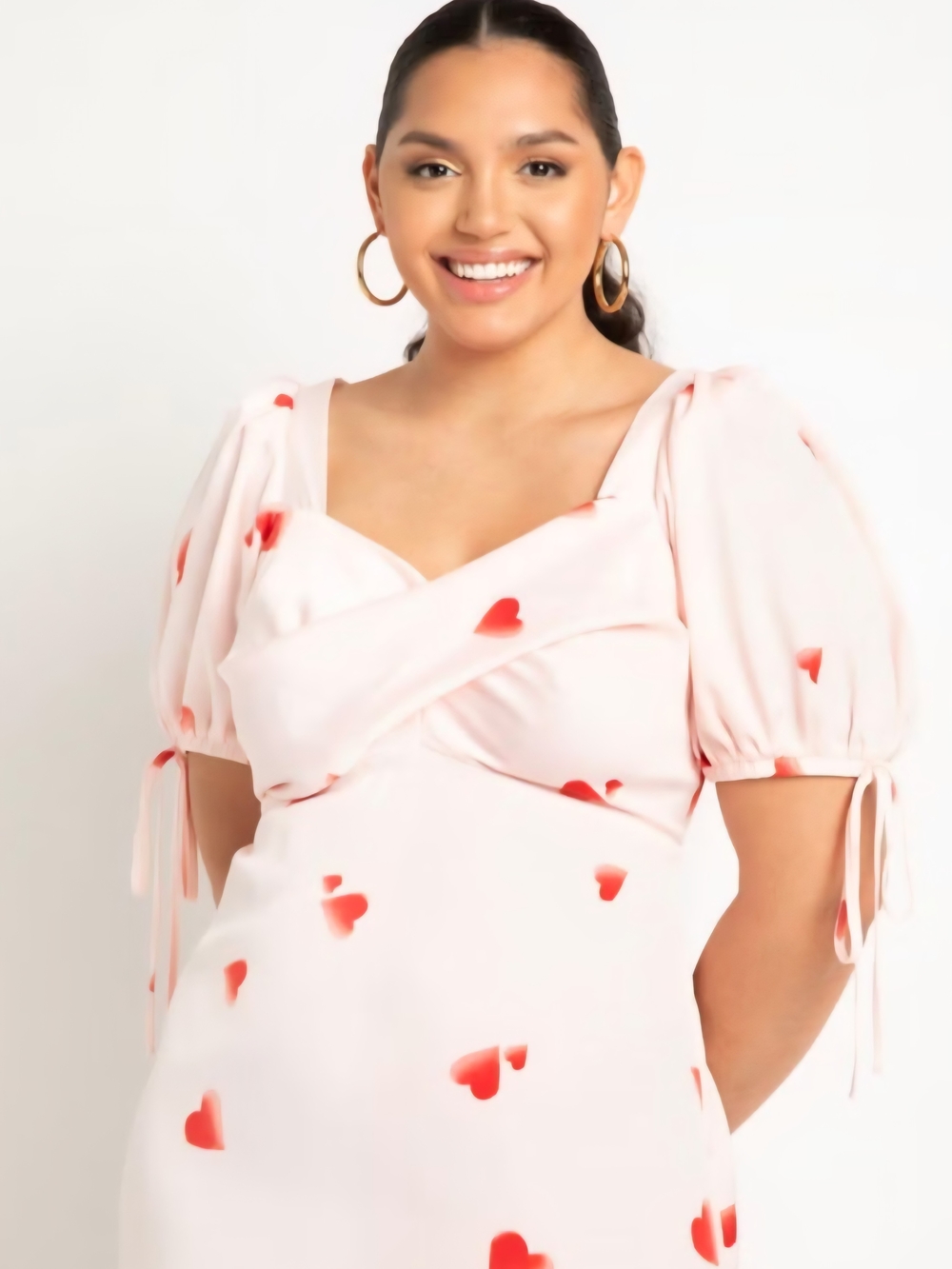 Eloquii Blush Pink V-Neck Dress with Red Heart Accents